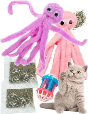 Octopus Catnip Toys 3-Pack   Large Cat Ball & 2 Catnip Packs - Indoor Kitten Toys for Chewing, Cleaning Teeth & Reducing Boredom (1.5'' - 7.4'', Cat Toys Mega Set)
