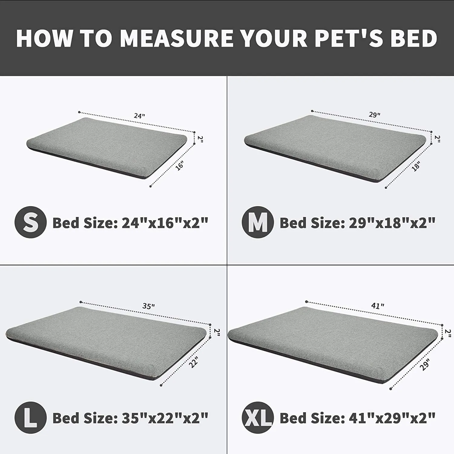 Panku Orthopedic Dog Beds for Extra Large Dogs, Dog Pad for Crate with Durable Washable Waterproof Linen Removable Cover, Grey