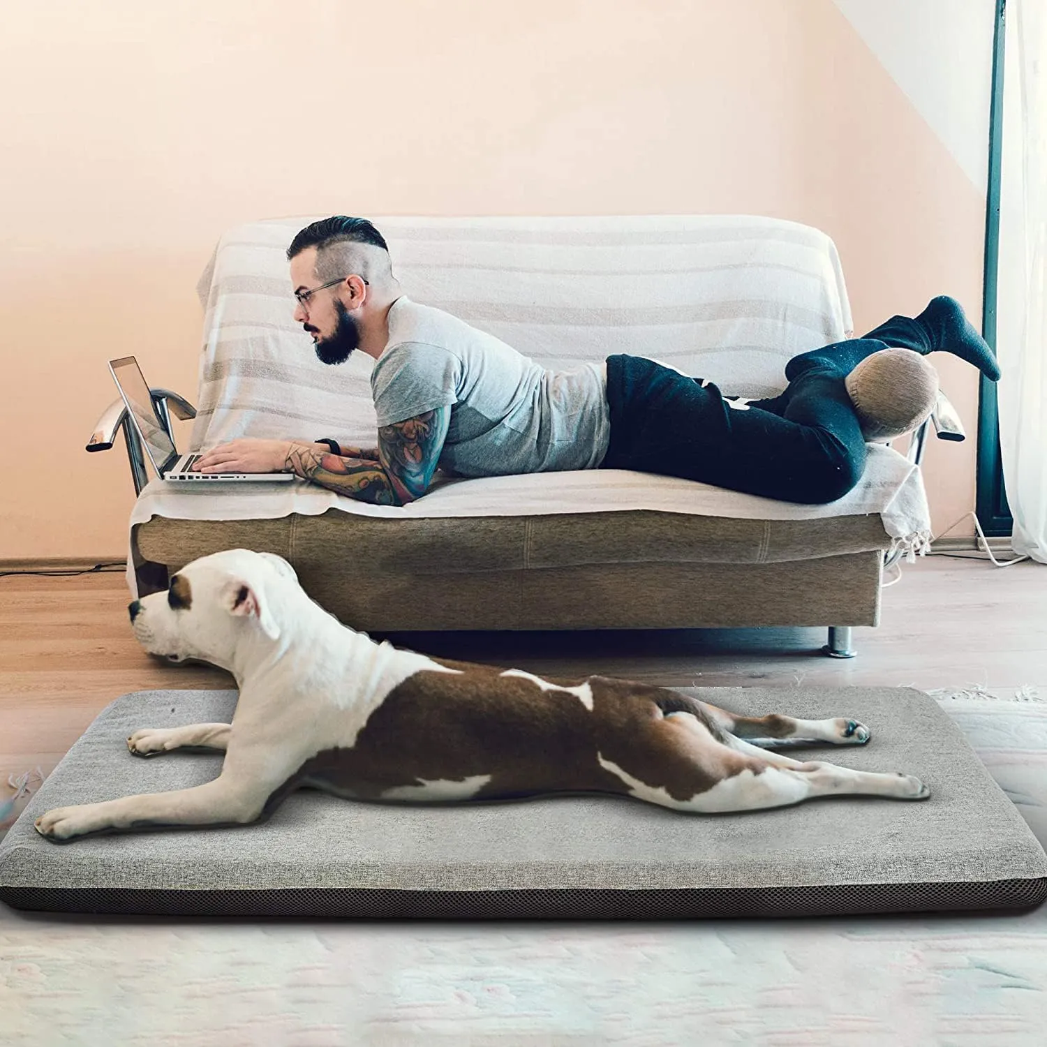 Panku Orthopedic Dog Beds for Extra Large Dogs, Dog Pad for Crate with Durable Washable Waterproof Linen Removable Cover, Grey