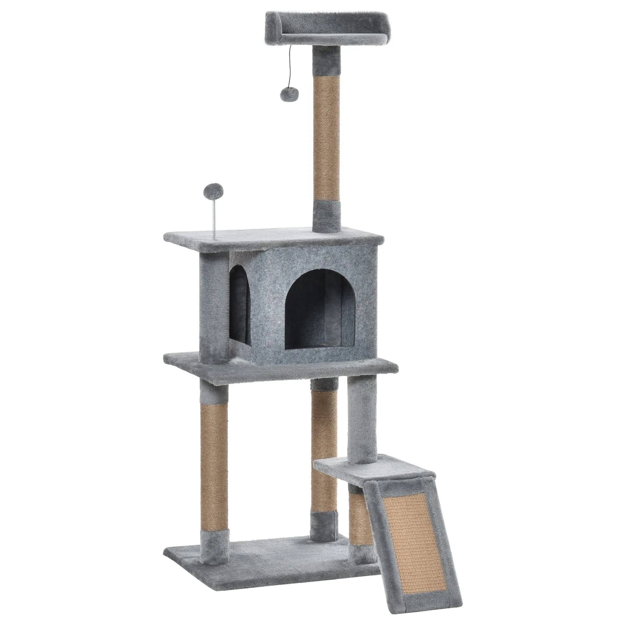 PawHut Cat Tree Tower Climbing Kitten Activity Center with Jute Scratching Post, Grey