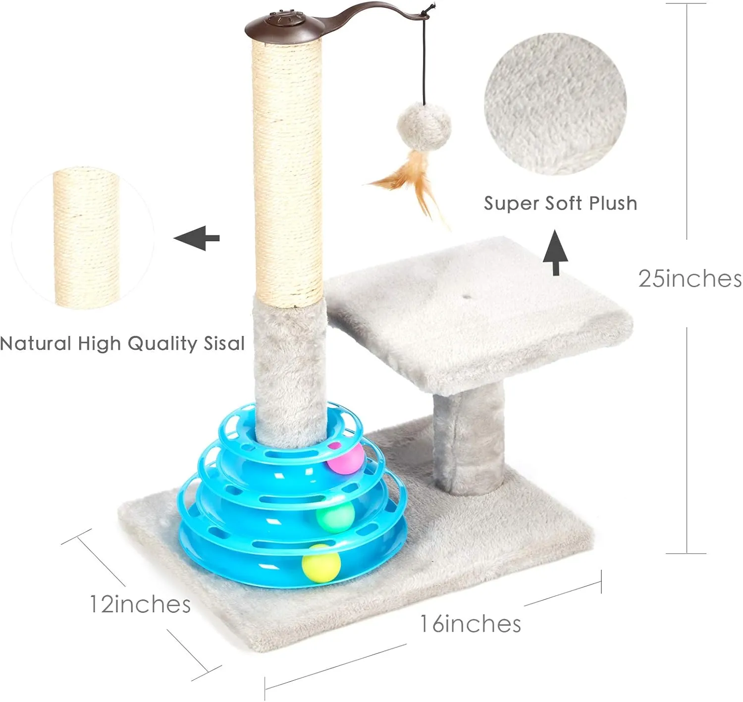 PEEKAB Cat Scratching Post Kitten Sisal Scratcher Tree with Tracks Toy Balls for Indoor Cats and Kittens 25 inches