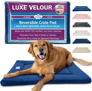 Pet Dreams Dog Crate Pad - Washable Kennel Mat, Crate Pads for Dog Cages, Non-Toxic, Flat Indoor Cat Bed, Fits iCrate 18, 24, 30, 36, 42, 48 Inches (Blue, Small, 24")