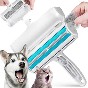 Pet Hair Remover Tool for Dog or Cat on Carpet Couch Furniture Clothes Car (Light Blue), Compact Reusable Lint Roller w/Upgraded Handle for Comfort and Durability