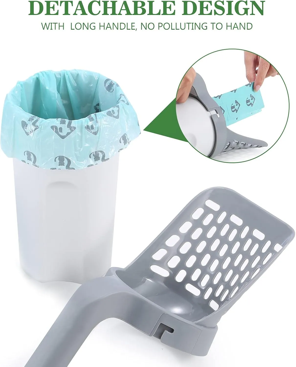 PETIZER Premium Cat Litter Scoop with 90 Count Refill Bags, Integrated Detachable Litter Shovel with Waste Container, Large Portable Cat Scooper with Holder, Kitty Poop Scooper & Easy Storage Caddy