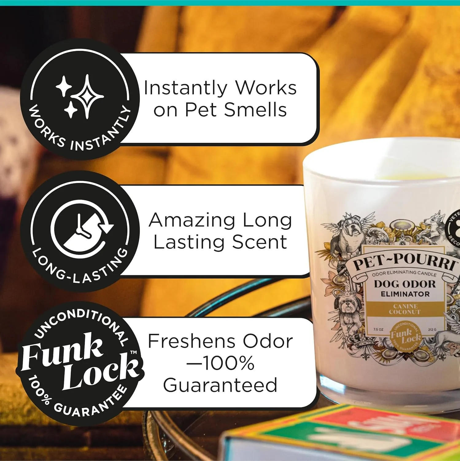 Poo-Pourri Canine Coconut Dog Deodorizer Candle  Puppy & Dog Safe  Plant Based Ingredients & Wax  Vet Approved  Aromatherapy & Air Freshener for Pet Odor  Scented with Bamboo, Jasmine & Pear