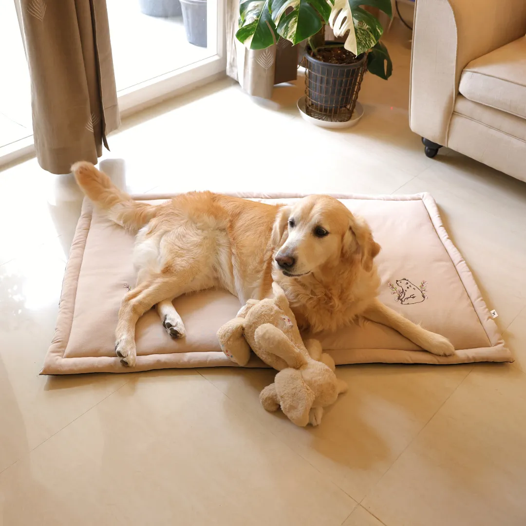 PoochMate Beige Oxford Cotton Bear Dog Mat