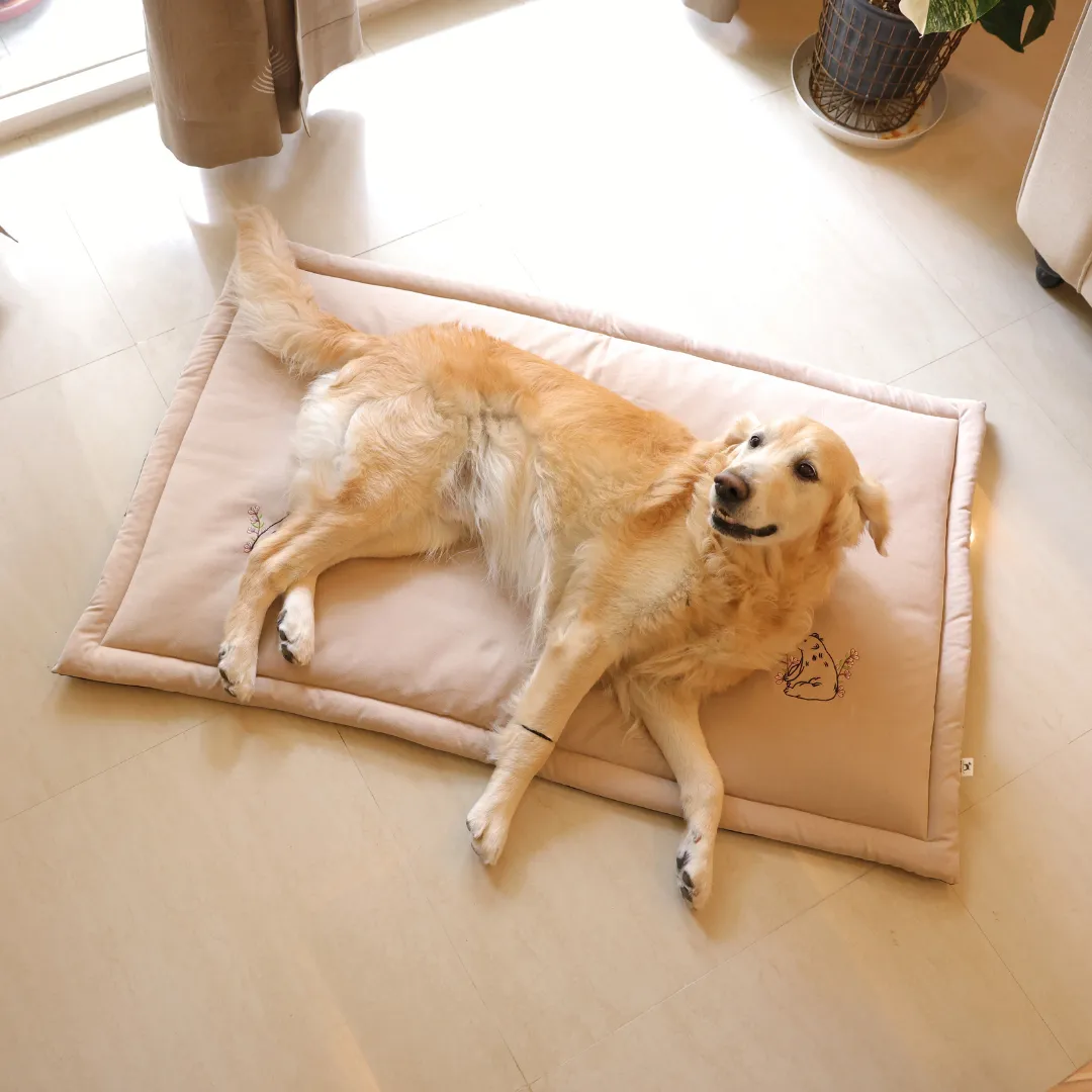PoochMate Beige Oxford Cotton Bear Dog Mat