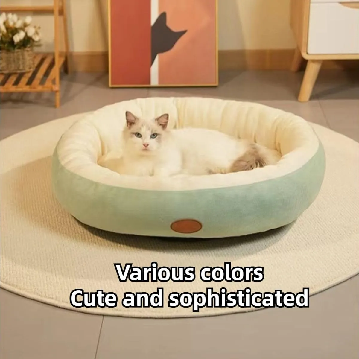 Round Donut Cat and Dog Cushion Bed, Pet Bed for Cats or Small Medium Large Dogs, Anti-Slip & Water-Resistant Bottom, Super Soft Durable Fabric Pet Beds, Washable Cat & Dog Bed (Green,Medium)