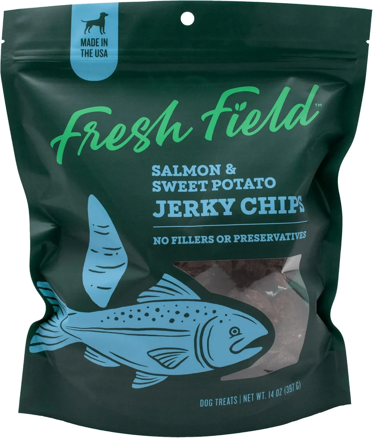Salmon & Sweet Potato Jerky Chips, 14 oz  All-Natural Dog Treats, USA Made, Omega-3 Rich, Supports Health