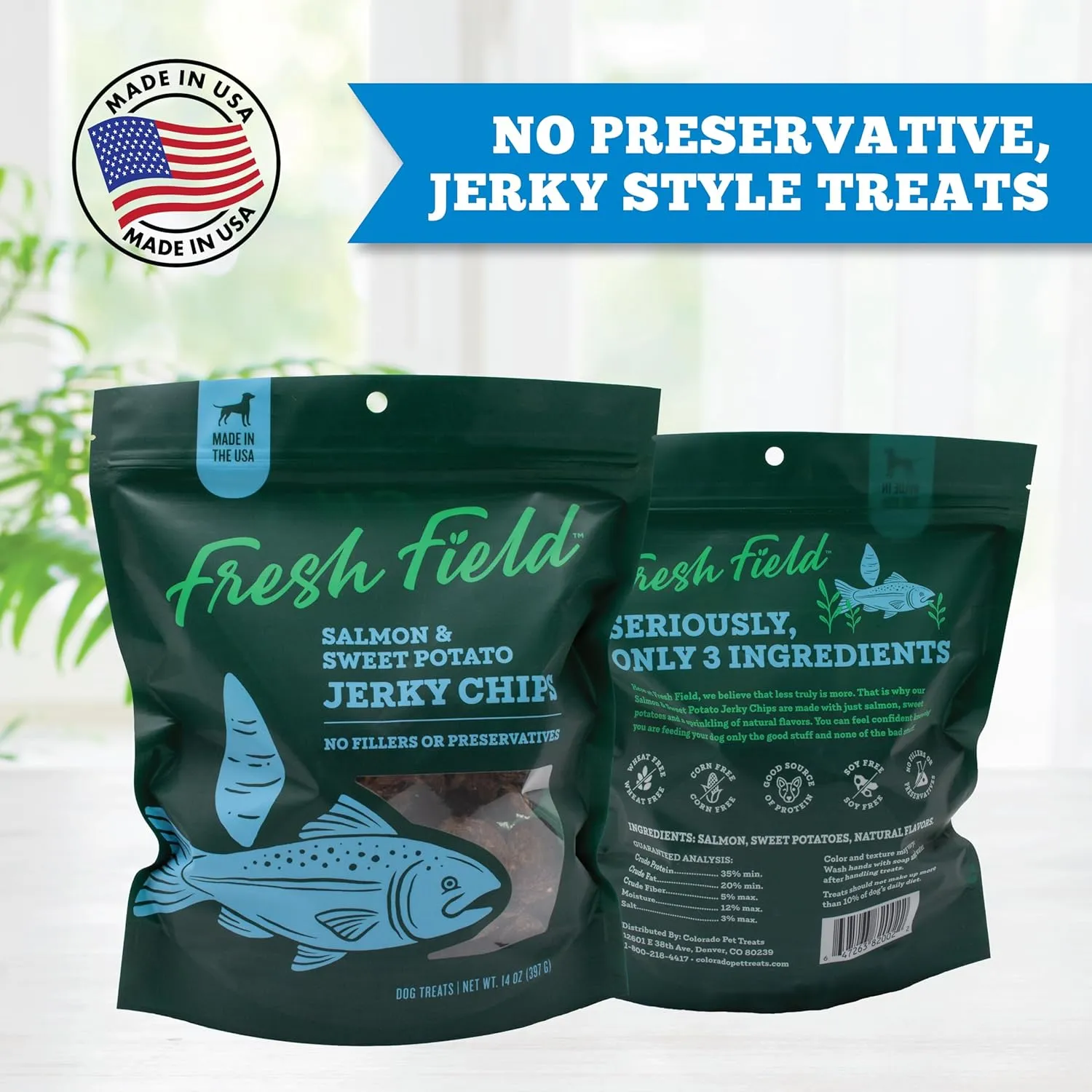 Salmon & Sweet Potato Jerky Chips, 14 oz  All-Natural Dog Treats, USA Made, Omega-3 Rich, Supports Health