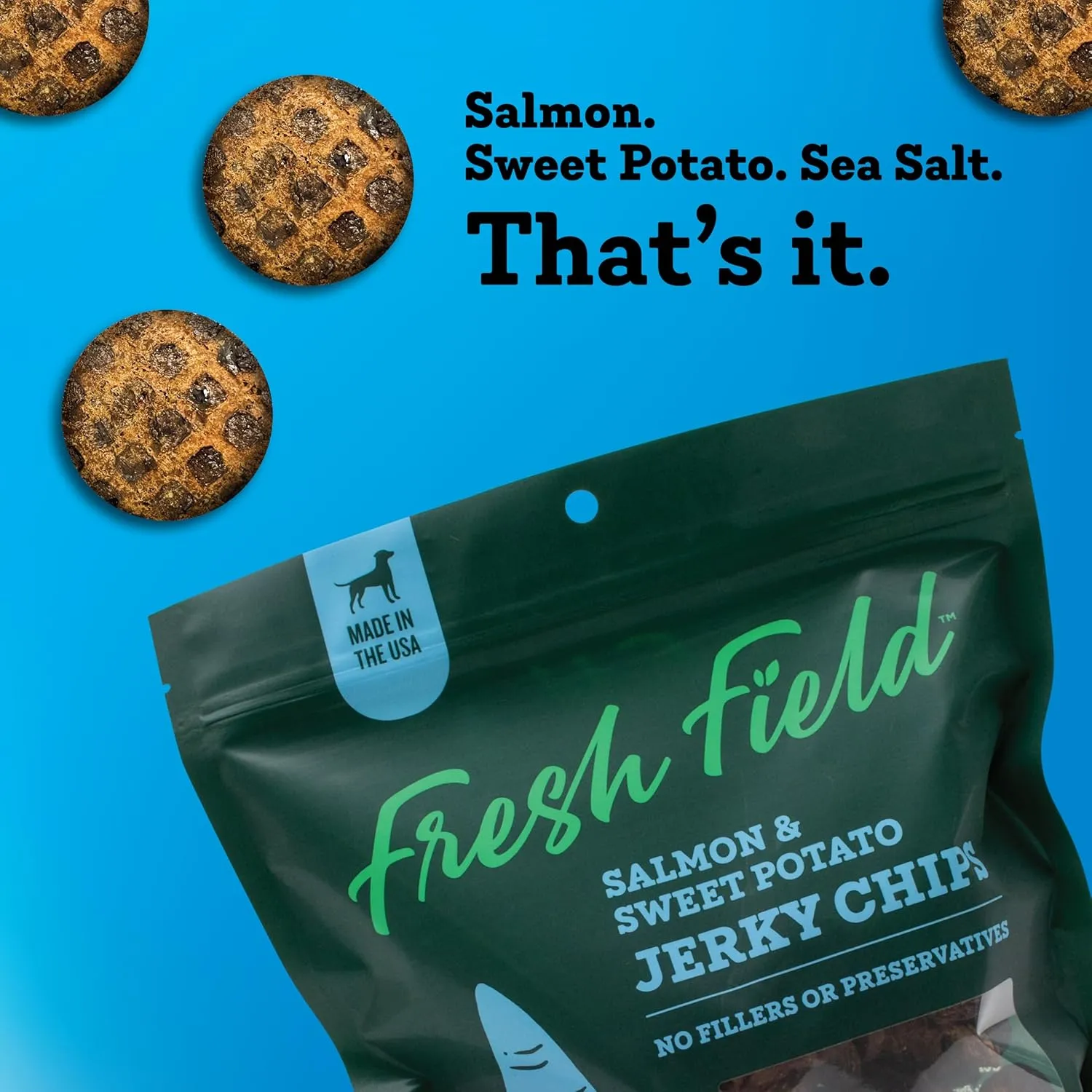 Salmon & Sweet Potato Jerky Chips, 14 oz  All-Natural Dog Treats, USA Made, Omega-3 Rich, Supports Health