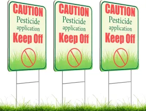 Set of 3 Double Sided 12x8 Inches Plastic Sign With H-Stakes "Caution Application Keep Off" - Please Keep Off Grass Sign - Keep Pets Off Lawn Signs - Treated Grassplot Please do Not Enter