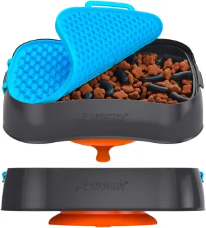 Slow Feeder Dog Bowls & Lick Mat - 4-in-1 Dog Puzzle Feeder - Food-Grade Silicone - Large Slow Feeder Bowl 10 Cup Capacity - Dog Feeding Station for Fast Eaters - Travel Dog Bowl & Storage Solution