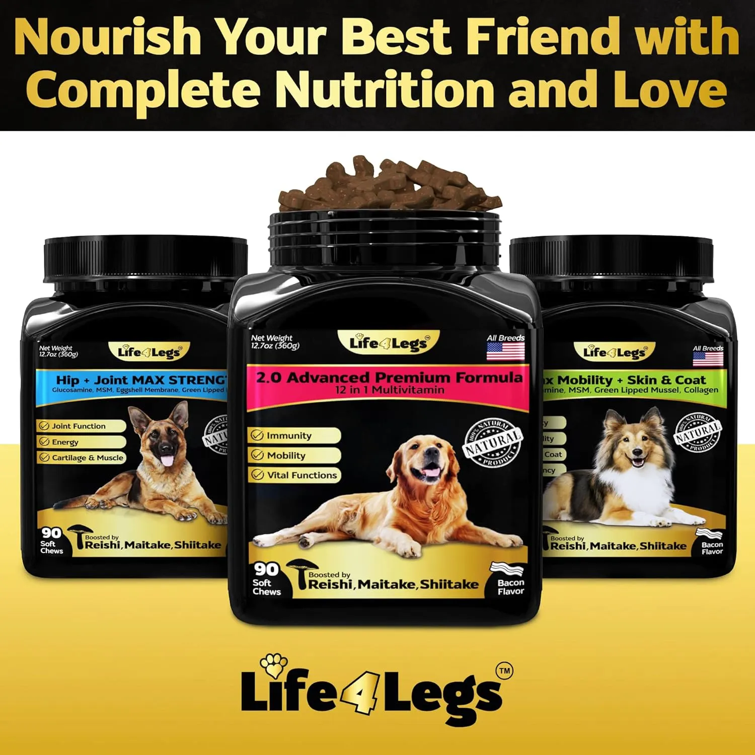Soft Chews Dog Vitamins & Supplements - Dog Multivitamin - Hemp Oil Glucosamine Chondroitin Hip and Joint Support Health, Skin & Coat, Digestion & Immune Booster, Heart, Probiotics