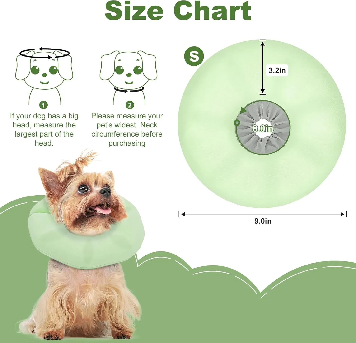 Soft Inflatable Dog Cone Collar Alternative to Stop Licking- Adjustable Dog Neck Donut Collar for Surgery Recovery, Cone for Dogs X-Small and Puppy (Light Green)