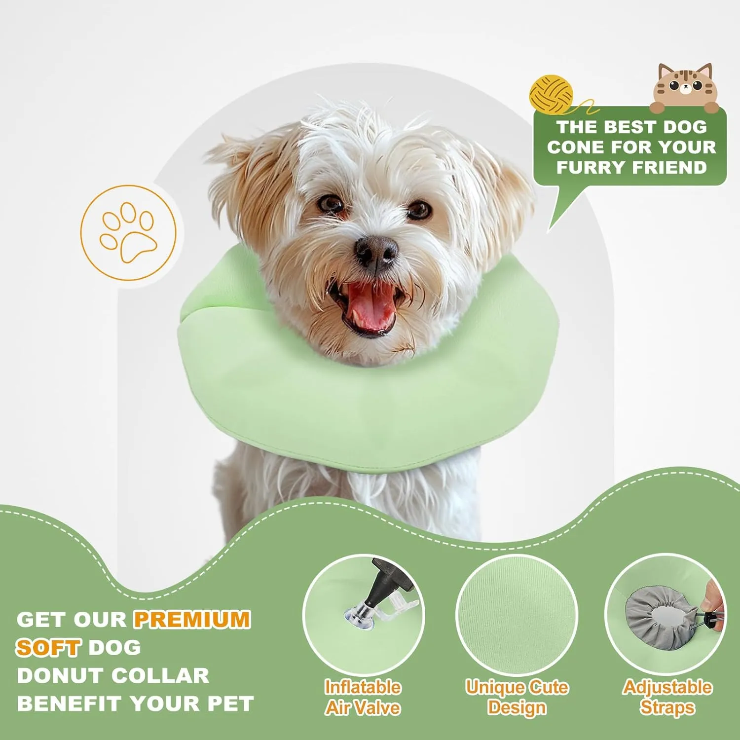 Soft Inflatable Dog Cone Collar Alternative to Stop Licking- Adjustable Dog Neck Donut Collar for Surgery Recovery, Cone for Dogs X-Small and Puppy (Light Green)