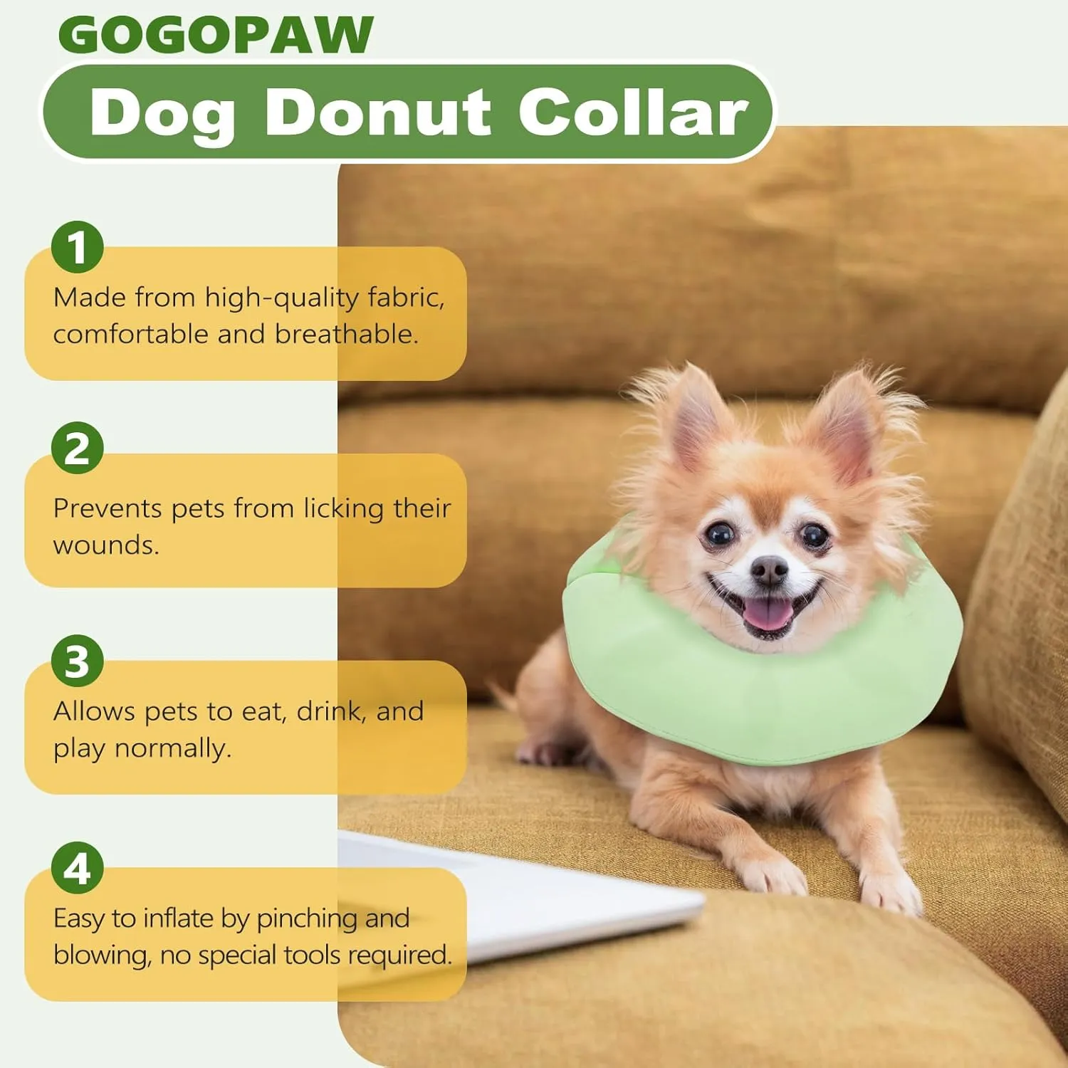 Soft Inflatable Dog Cone Collar Alternative to Stop Licking- Adjustable Dog Neck Donut Collar for Surgery Recovery, Cone for Dogs X-Small and Puppy (Light Green)