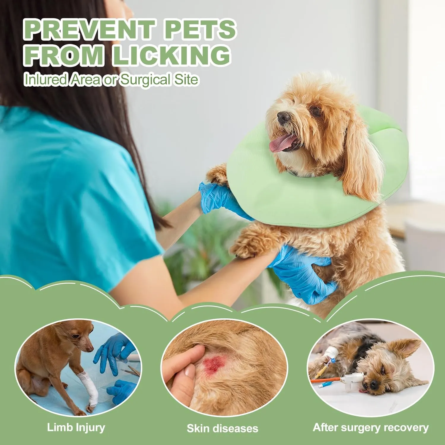 Soft Inflatable Dog Cone Collar Alternative to Stop Licking- Adjustable Dog Neck Donut Collar for Surgery Recovery, Cone for Dogs X-Small and Puppy (Light Green)