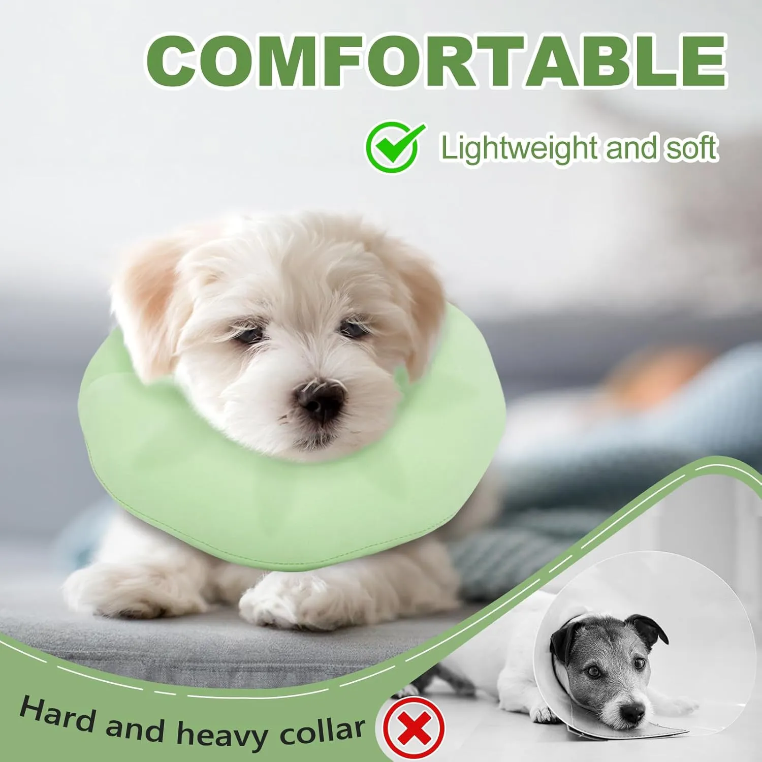 Soft Inflatable Dog Cone Collar Alternative to Stop Licking- Adjustable Dog Neck Donut Collar for Surgery Recovery, Cone for Dogs X-Small and Puppy (Light Green)