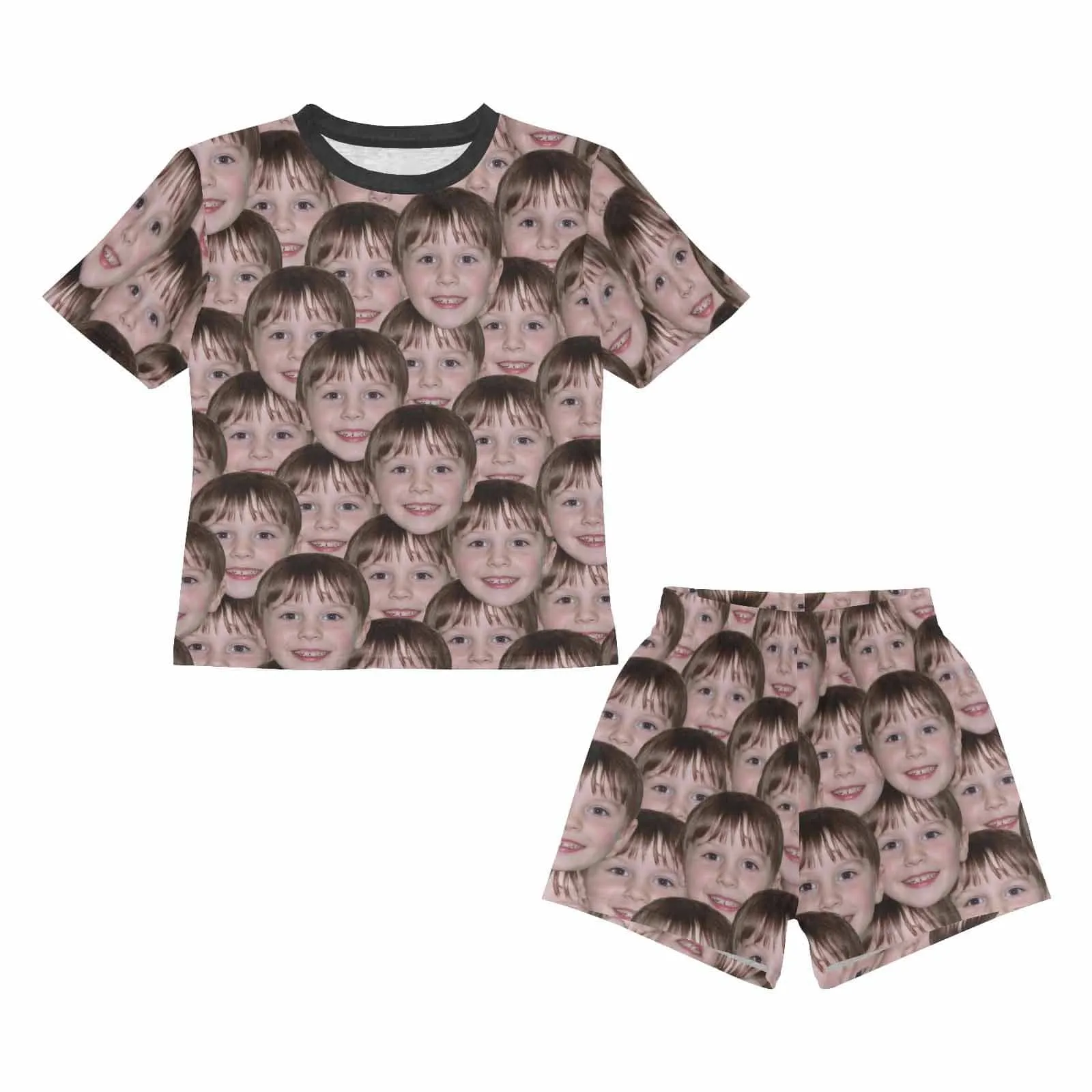 [Special Sale] Little Kids Pajamas Custom Face Seamless Nightwear Personalized Kid's Short Sleeve Pajama Set 2-15Y Boys And Girls