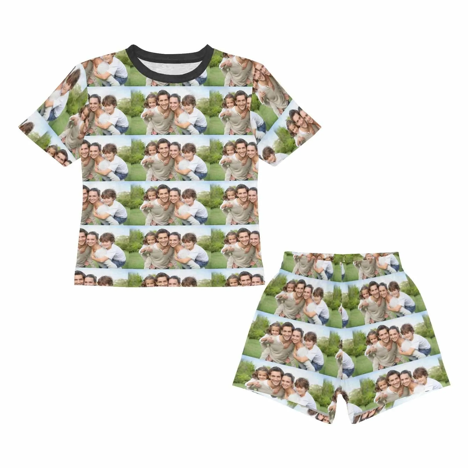 [Special Sale] Little Kids Pajamas Custom Photo Happy Family Nightwear Personalized Short Sleeve Pajama Set For Boys And Girls 2-15Y