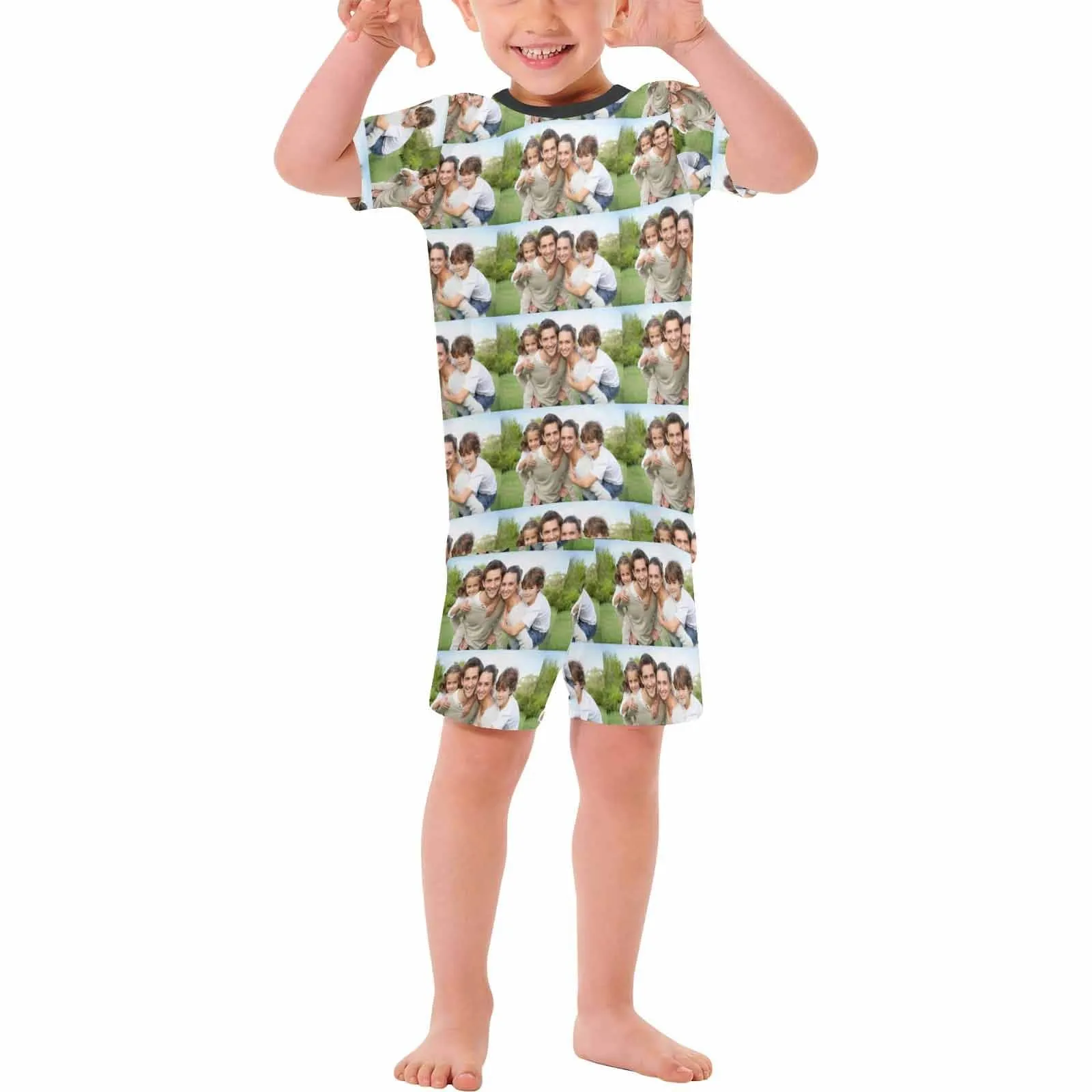 [Special Sale] Little Kids Pajamas Custom Photo Happy Family Nightwear Personalized Short Sleeve Pajama Set For Boys And Girls 2-15Y