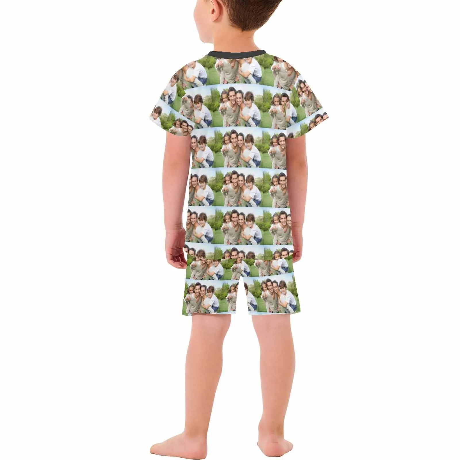 [Special Sale] Little Kids Pajamas Custom Photo Happy Family Nightwear Personalized Short Sleeve Pajama Set For Boys And Girls 2-15Y
