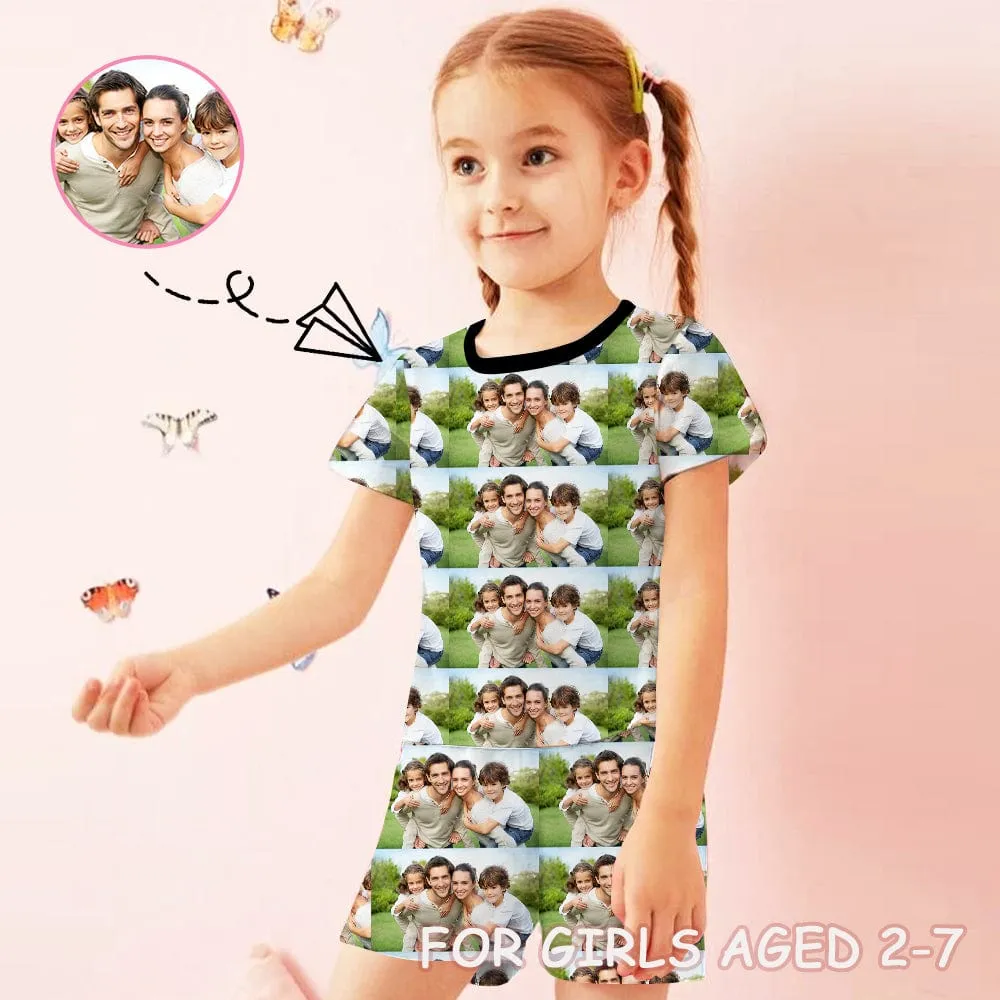 [Special Sale] Little Kids Pajamas Custom Photo Happy Family Nightwear Personalized Short Sleeve Pajama Set For Boys And Girls 2-15Y