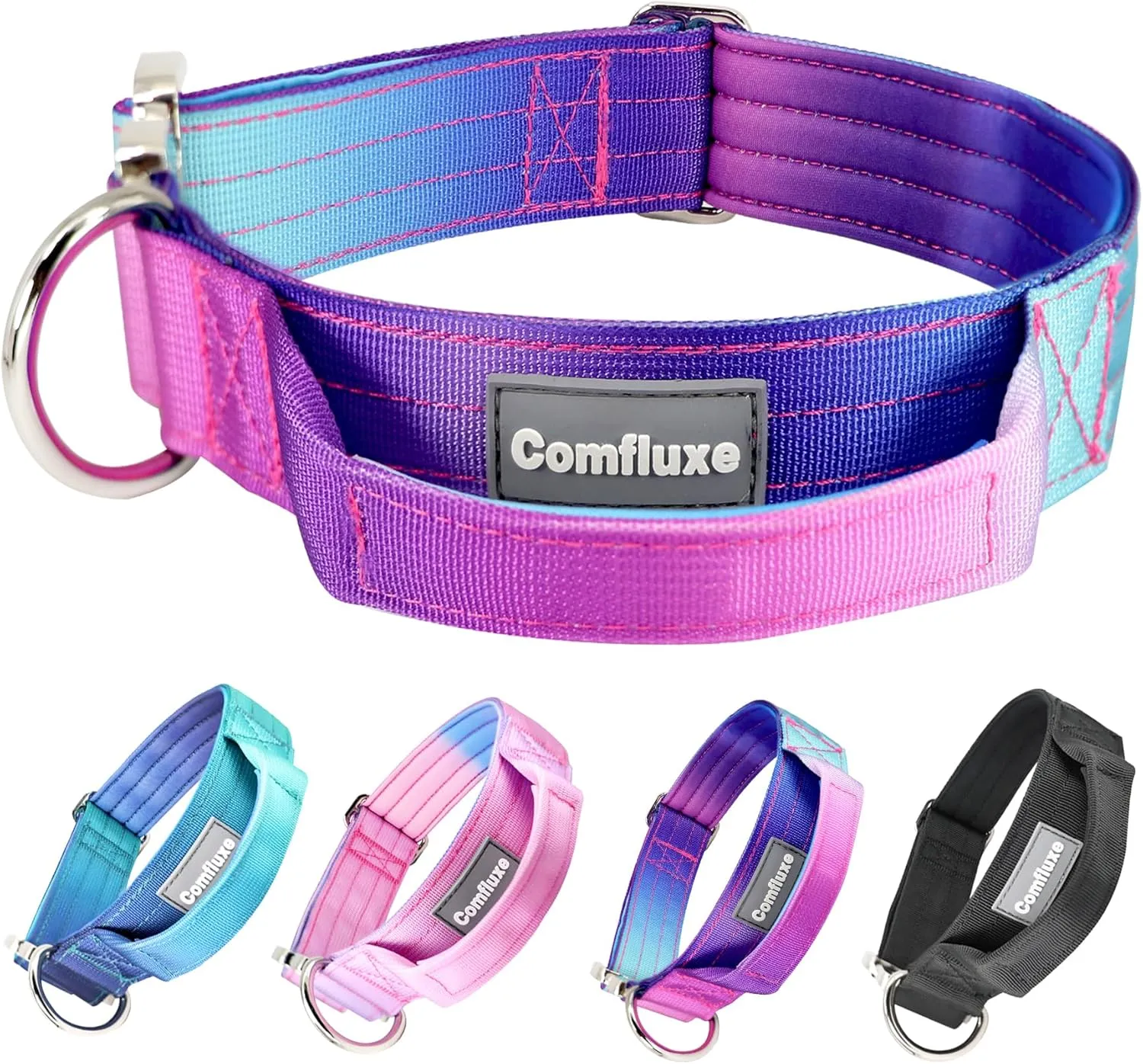 Tactical Dog Collar, Wide Thick Heavy Duty Dog Collar with Handle, Soft Neoprene Padded Military-Grade Nylon Training Collar with Quick Release Metal Buckle for Large Dogs(Purple, L,XL)