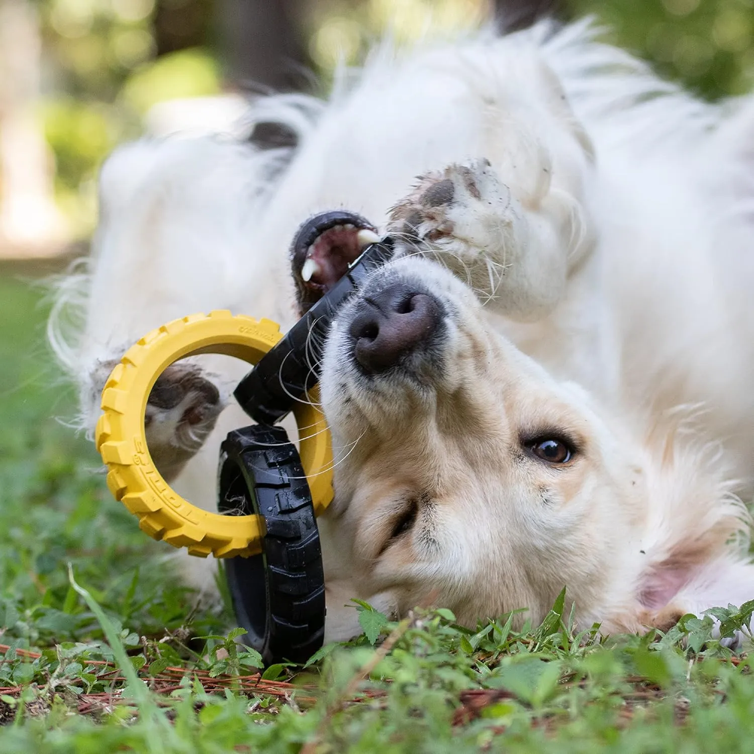 Tonka 3-Ring Tug Outdoor Dog Toy, 10.5 Inch Ring Dog Tug Toy for Medium and Large Breeds, Black/Yellow