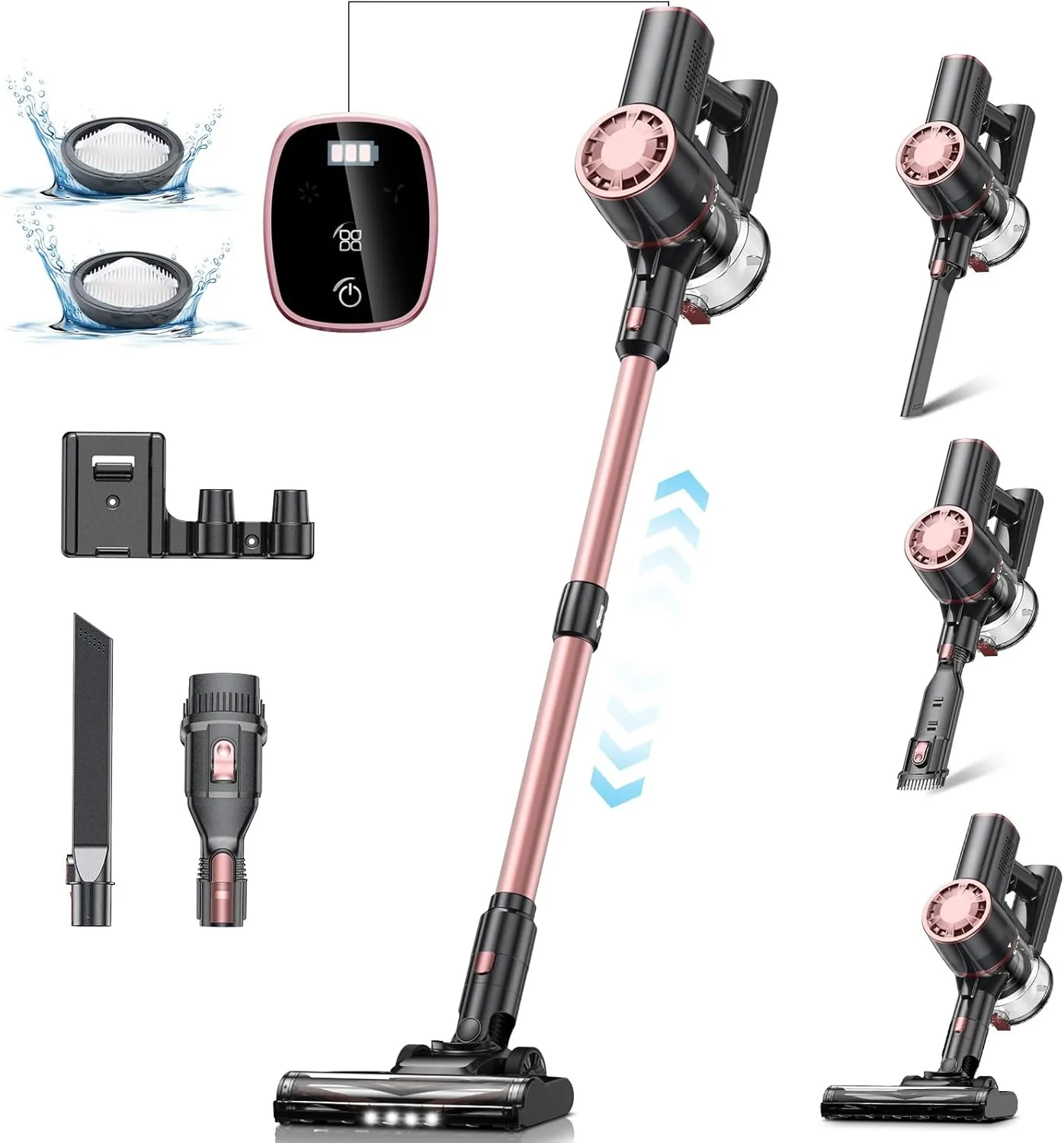 V8PRO Cordless Vacuum Cleaner for Home - 25Kpa Stick Vacuum with Self Standing Design, Max 35Min Runtime, 6 in 1 Lightweight Vacuum for Hardwood Floors and Carpet Pet Hair(Pink)