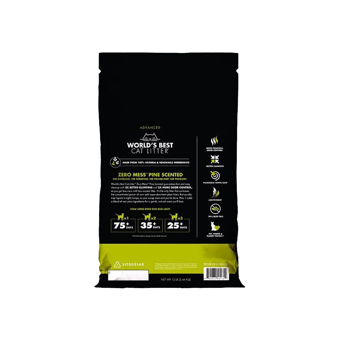World's Best Cat Litter Yellow Bag Zero Mess Clumping Litter - Pine Scented Cat Litter - 24 lb Bag